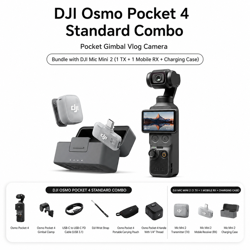 DJI Osmo Pocket 4 Travel Vlog Set (Standard Combo + Mic Mini 2)