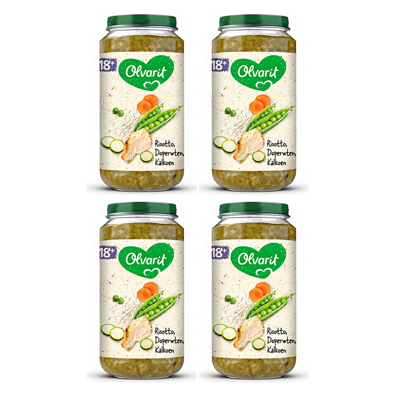 Olvarit Risotto petits pois dinde Snack pour bébé 18 mois+ 250 g * 4