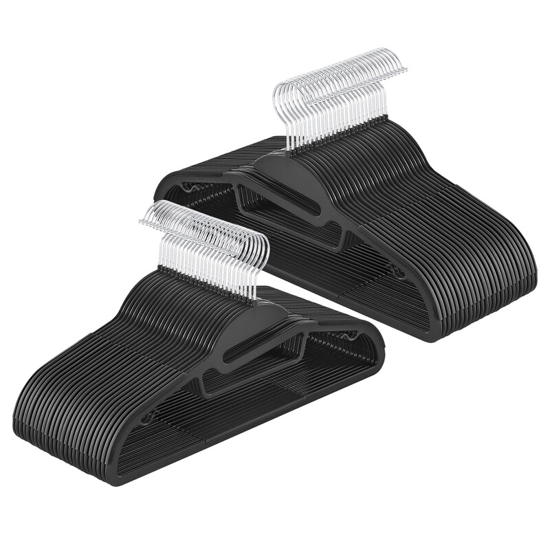 Ochama 50 Pack Plastic Coat Hangers – Black, 41.5 Cm Long, Ultra-Thin 0.5 Cm Profile – U-Shaped Opening For Easy Use, Non-Slip, Space-Efficient, With 360° Rotating Hook, 41X22x0.6cm