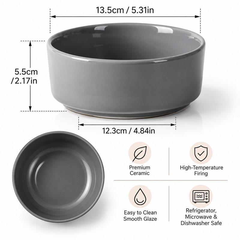 JIWOO Beira 6 Zoll Premium-Keramikschale, Hochglanzgrau, Reisschale, Spätnachtsnackschale, Dessertschale – 1 Stück