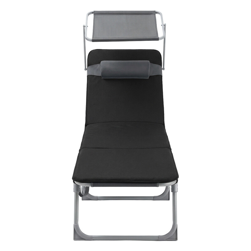Ochama Liegestuhl klappbar, Sonnenliege mit verstellbarer Rückenlehne, Kissen, für Garten und Terrasse, bis 150 kg, grau-schwarz