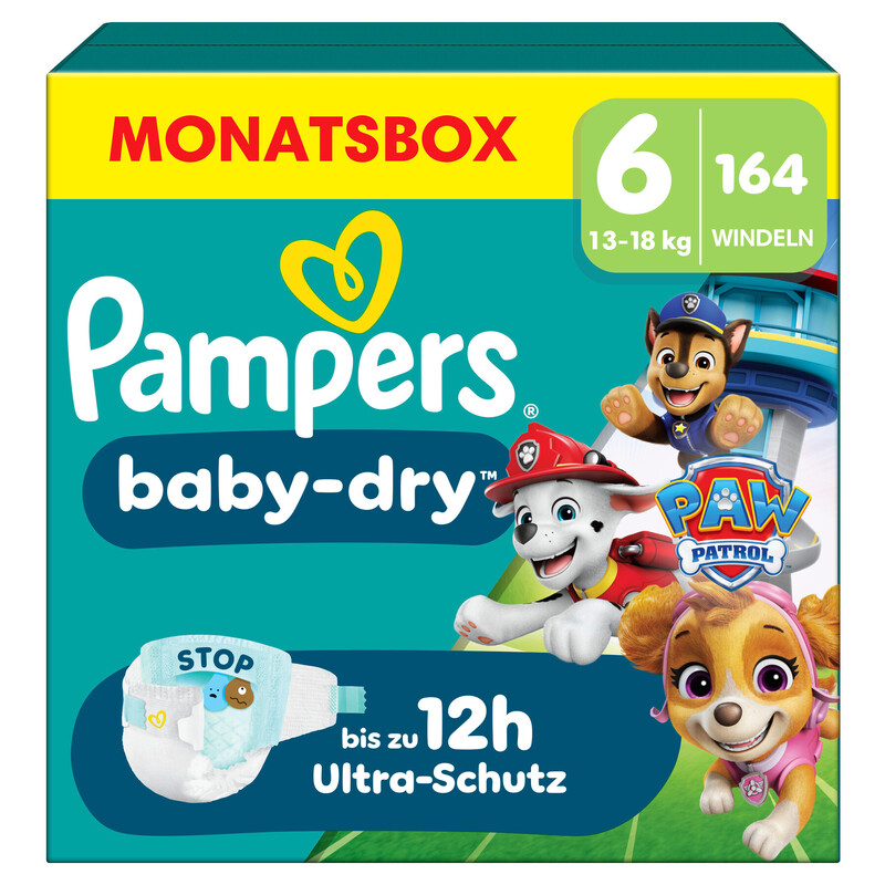 Pampers Baby Dry Gr.6 Extra Large 13-18kg Monatsbox Paw Patrol - 164 Stück