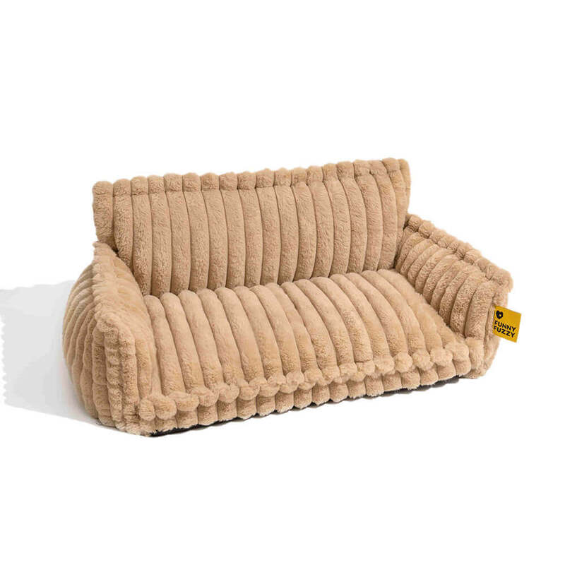 FUNNYFUZZY Orthopedic Fluffy Soft Washable Sofa Bed for Dog and Cat - Camel Color - Size M - Large Size