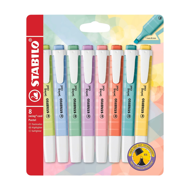 STABILO swing cool Pastel - Markeerstift - Set van 8 - Assorti kleuren