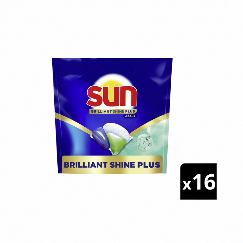 Sun vaatwascapsules briljante glans plus, 16 stuks