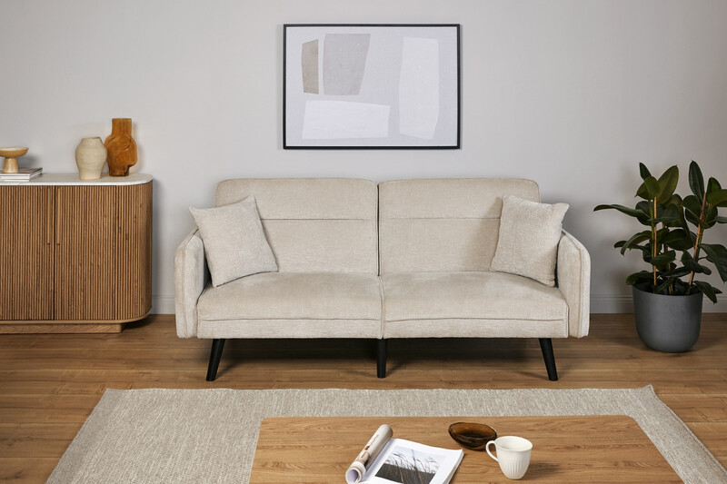 jahnke platzsparendes Schlafsofa Chillax, eleganter Stoff in Champagner, 3-fach individuell verstellbare Rückenlehne, 2 passende Zierkissen inklusive
