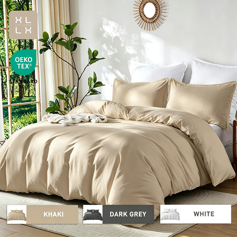 XLLX Khaki Beddengoed Dekbedovertrekset, 200x220 cm/80x80 cm x 2 Ademend Duurzaam Zacht Comfortabel, Met Rits, 3 Stuks, Inclusief 1 Dekbedovertrek & 2 Kussenslopen, Geen Dekbed