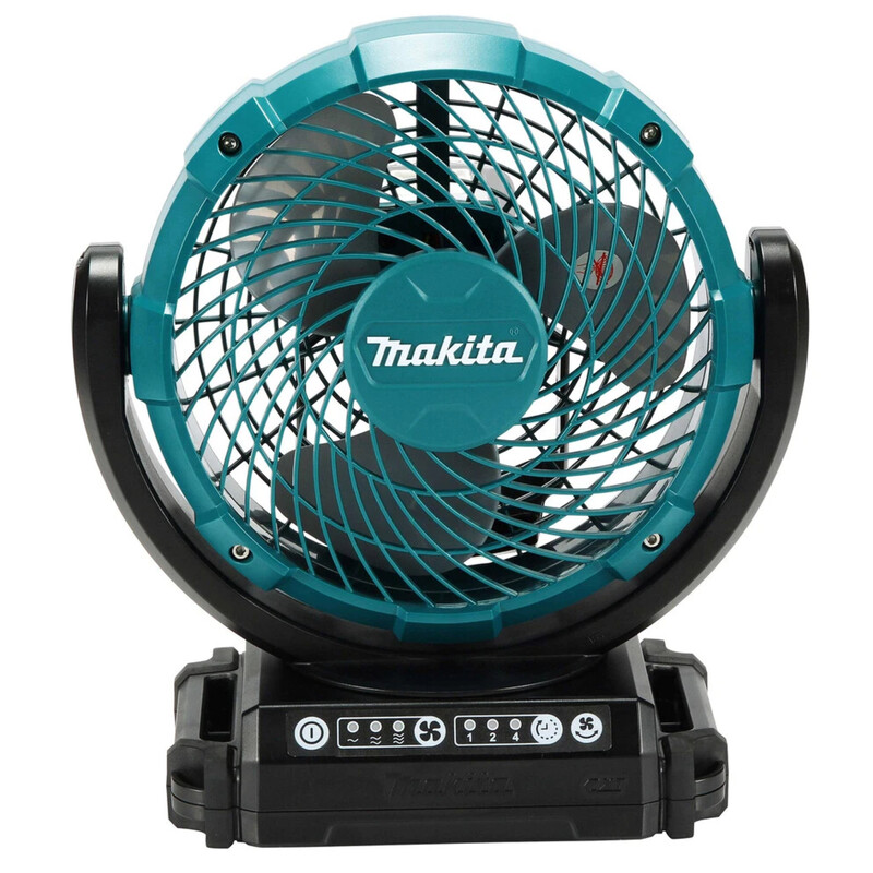 Makita CF101DZ 12 V tragbarer kabelloser Ventilator, 180 mm, 3 Geschwindigkeitsstufen, 45 dB, Automatische Oszillation, Verstellbarer Kopf, Akku- oder Netzbetrieb