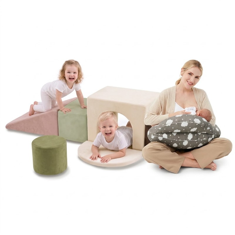 【Selectie combo】Benarita schuimrubberen klimblokken voor kinderen, grijs + Momcozy geweven katoen (100% katoen) U-vormig voedingskussen NP001, wolk