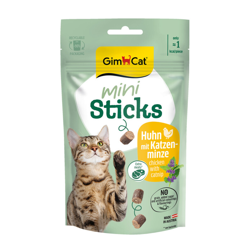 GimCat Mini Sticks Huhn mit Katzenminze, Kleine Häppchen für besonderen Genuss, 1 x 50 g