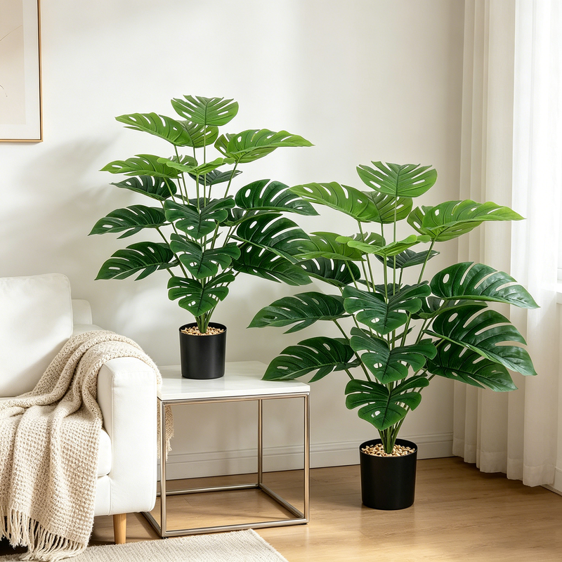 2Pcs 33.46in/85cm Artificial Plants Indoor Fake Plants Decorative Tree Artificial Monstera High Plastic Plants for Office Home Indoor Outdoor Decor