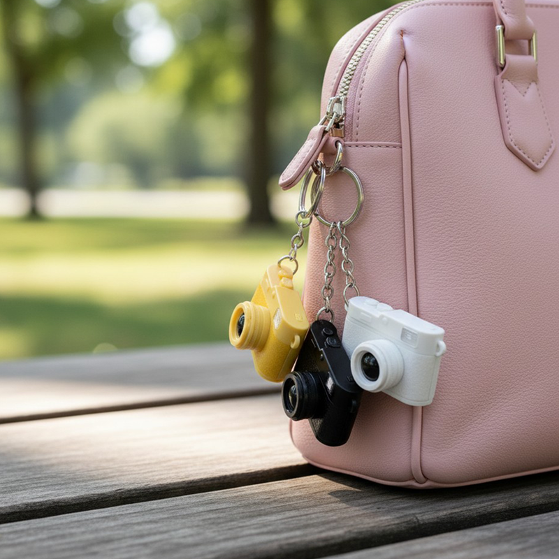 Camera Style LED Light-Up Keyring Toy: Fun Pocket Money Collectible for Kids with Bright Flashing Lights.