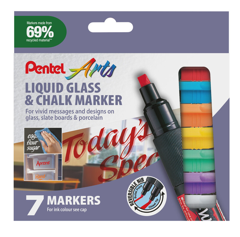 Semi-Permanent Wet-Erase Liquid Glass & Chalkboard Marker Assorted Colours Pack of 7