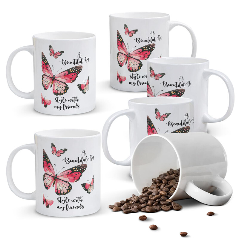 1pc 11oz White Mug with "A Beautiful Day" Quote and Butterfly Design, Perfect Best Fr