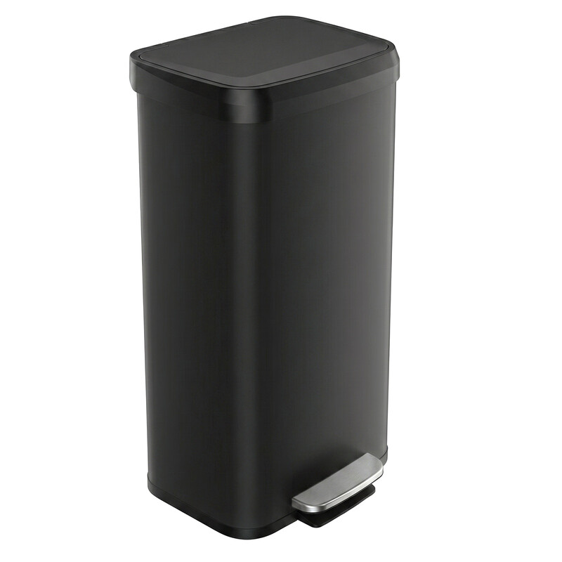JOYFURNOS Kitchen Bin, 68L Rubbish Bin, Metal Waste Pedal Bin with Lid, Tall and Large, Black