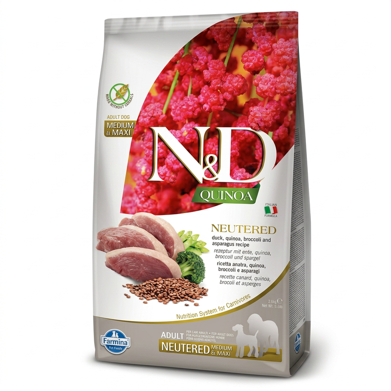 Farmina Quinoa Formule Volwassen Hondenvoer (Middelgrote/Grote Gesteriliseerde Honden) Eend, Broccoli en Asperges 2,5 kg