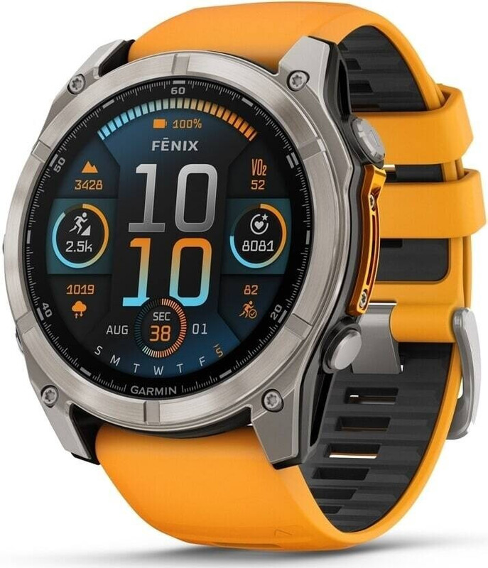 GARMIN Fenix 8 – 51 mm AMOLED Saffier Titanium Smartwatch - Oranje Siliconen Band