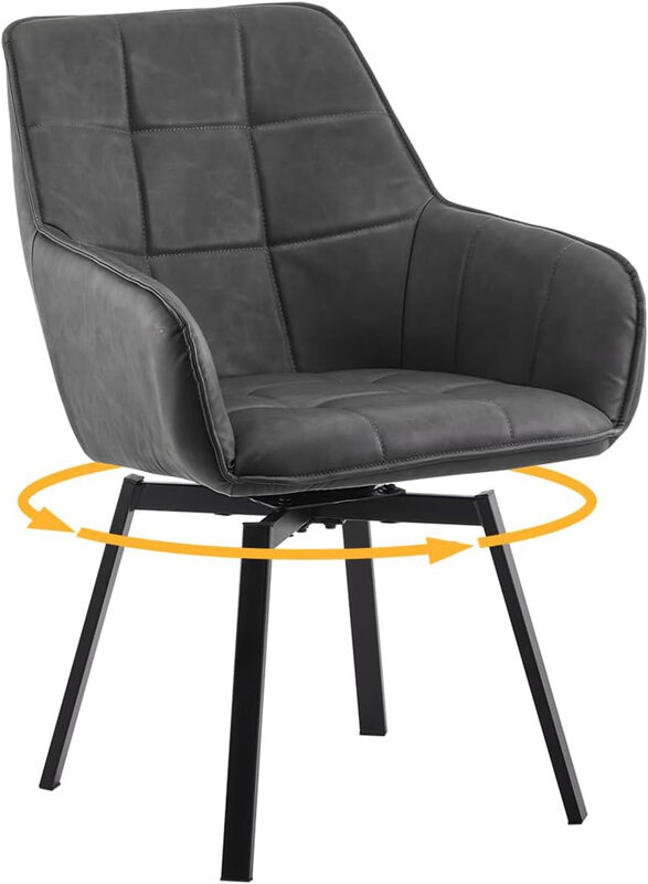 CLIPOP 360° Swivel Dining Chairs Brown Faux Leather Upholstered Kitchen Chairs without Wheels Ergonomic Office Desk Chair with Arms and Metal Legs for Home Restaurants 0407-s grey 55*45*82.5 cm