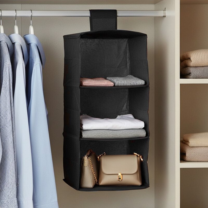 3 Sections Black Hanging Garment Organiser