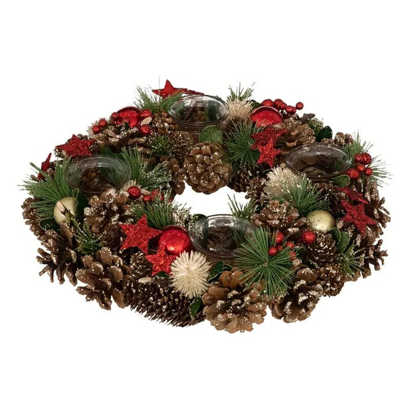 Couronne de houx et étoiles avec 4 bougeoirs