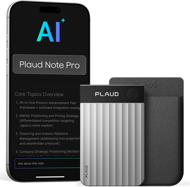 PLAUD Note Pro AI notities & samenvattingen voicerecorder (zilver)