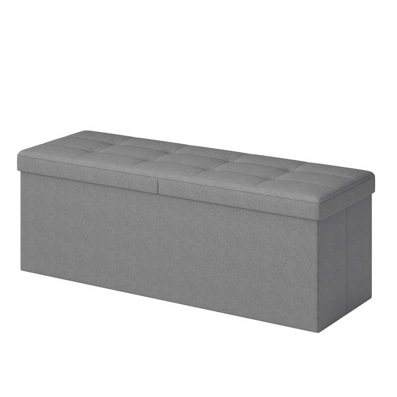 JOYFURNOS Stauraumhocker, klappbare Aufbewahrungsbank, Klappdeckel, für Flur, Wohnzimmer, Schlafzimmer, Aschgrau