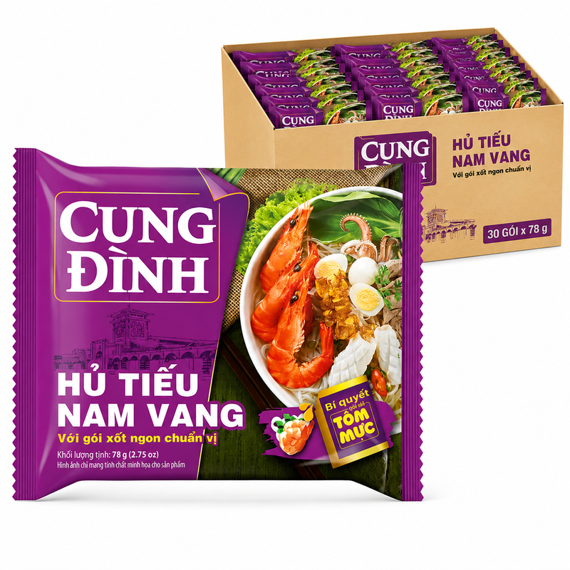 Cung Dình Vermicelles de Riz Saveur Fruits de Mer Hu Tieu 78 g * 30 (Boîte)