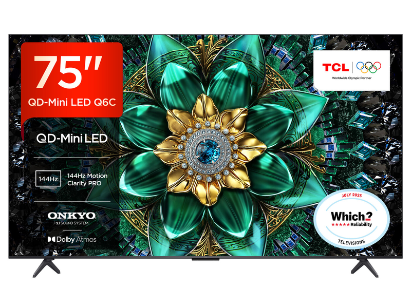 [Free Install] TCL 75Q6C-UK 75" QD-Mini LED TV, 4K HDR Premium 1000nits, Smart TV Pow