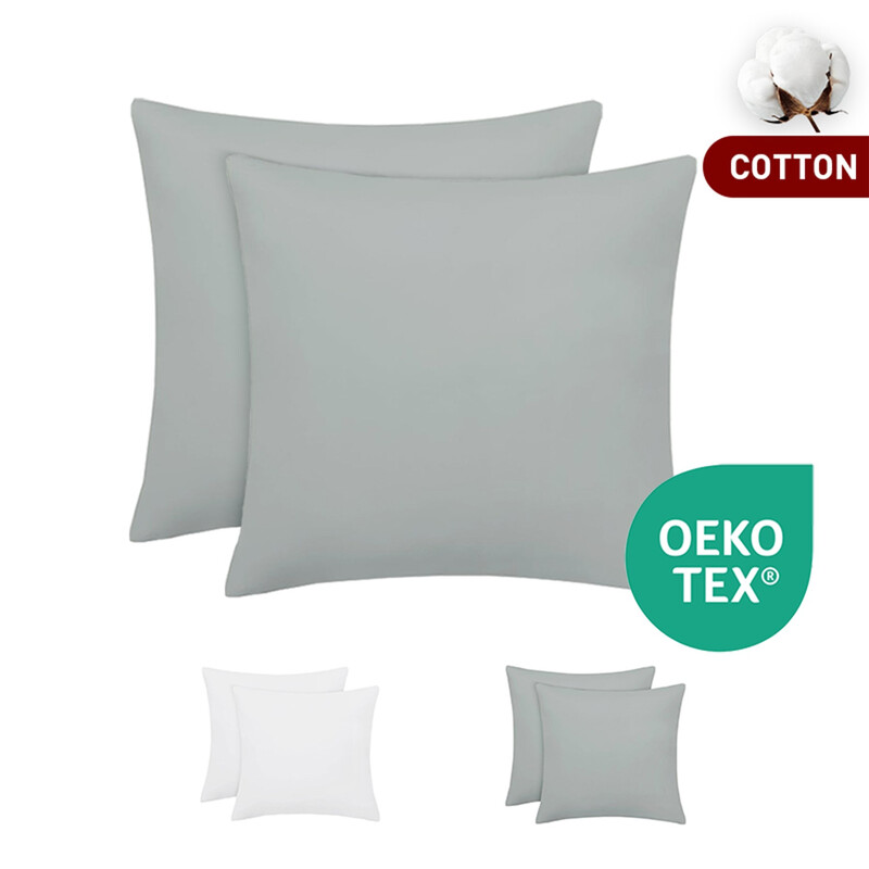 LeBonsoir Basics Lot de 2 taies d’oreiller gris clair - 65 x 65 cm