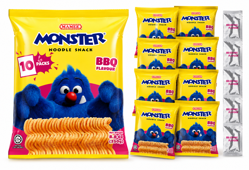 Mamee - Monster noedelsnack BBQ-smaak 10 x 25 g