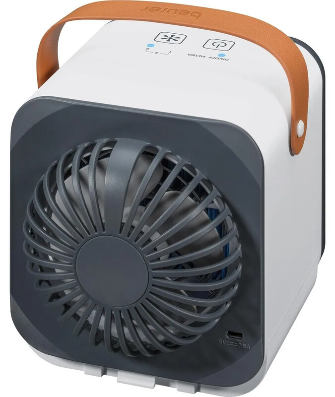 Beurer LV 50 Fresh Breeze Tischventilator und Luftkühler, 3 Geschwindigkeitsstufen, Verdunstungskühlung, 0,25 L Wassertank, USB-betrieben, Weiß