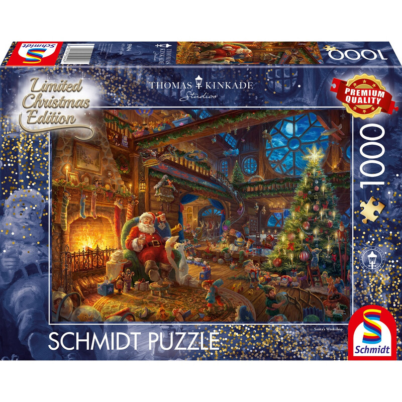 Schmidt® Spiele 59494 Erwachsenenpuzzle Thomas Kinkade Studios Der Weihnachtsmann und seine Wichtel, Limited Christmas Edition 1000 Teile ab 12 Jahre