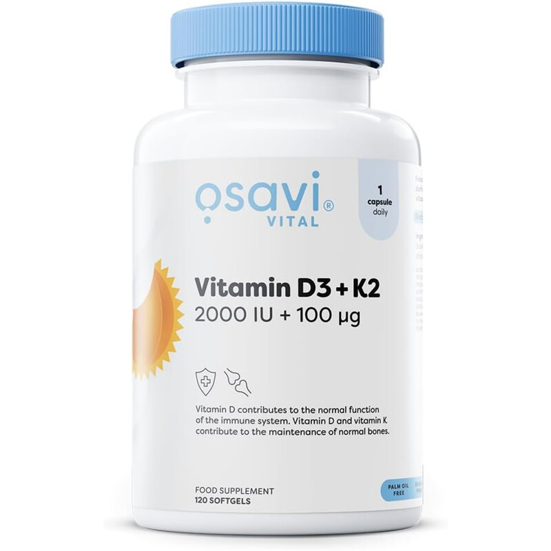 Osavi Vitamin D3 + Vitamin K2 Bone Health 2000IU + 100mcg Softgels - 120 Softgels
