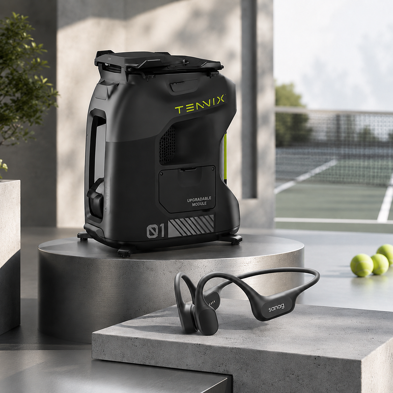 TENNIIX Basic Jet Black KI Tennisroboter + Sanag B77SProMax Wasserdichte Knochenschall-Kopfhörer