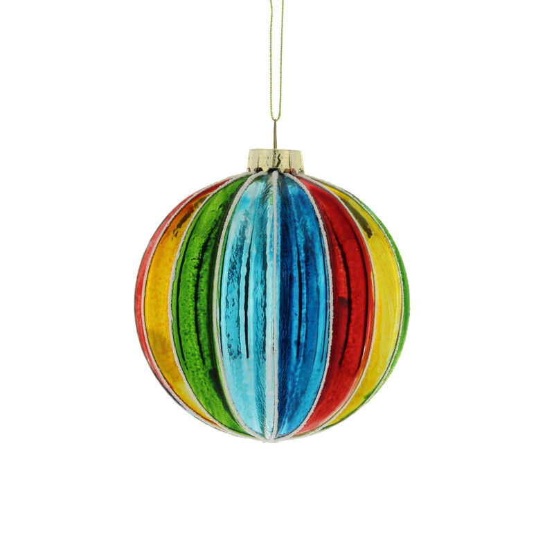 Festive Christmas Glass Ball Ornament: 8Cm Multi-Coloured Segment Shaped Decoration for Holiday Tree