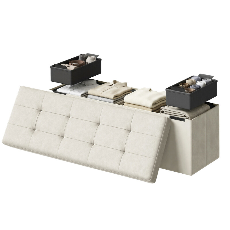 SONGMICSHOME Foldable Storage Ottoman Cube with Hidden Compartment, Small Footrest fo