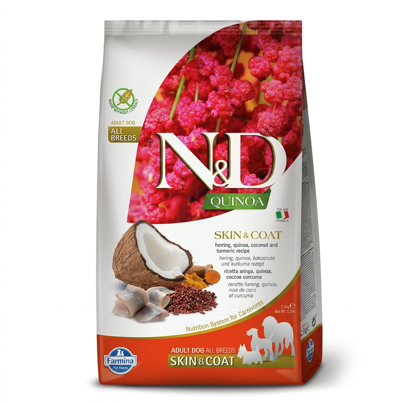 Farmina Wheat Coat voedingssupplement (haring, quinoa, kokosnoot en kurkuma) hondenvoer voor volwassen honden 2,5 kg