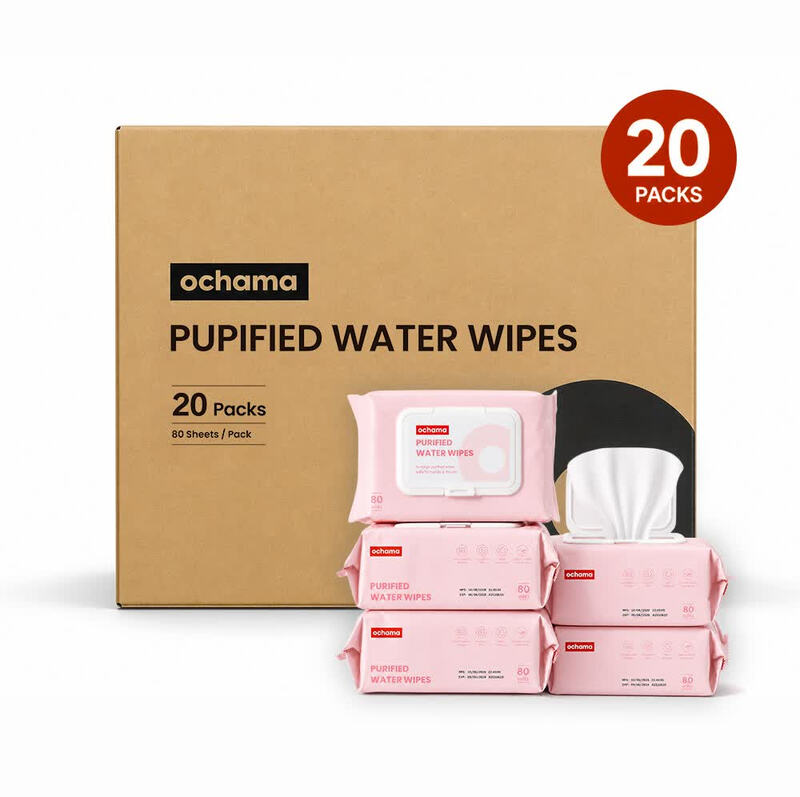 ochama Reinwasser‑Feuchttücher, 1600 Blatt (80 Blatt × 20 Packungen), Perlenprägung, Milde alkoholfreie Rezeptur, Großvorratspackung