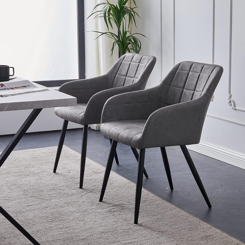 CLIPOP Velvet Dining Chairs Set of 2 Padded Kitchen Armchair with Backs and Metal Legs, Lounge Reception Chairs for Living Room Bedroom 066 velvet grey 55*60*82.5 cm