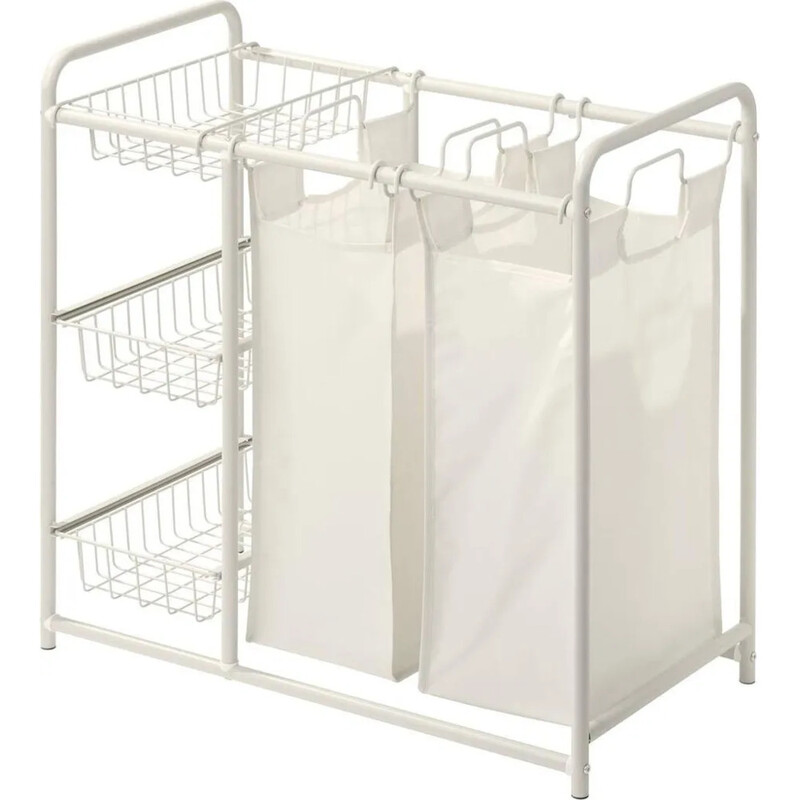 Wäschekorb 2 Fächer 45 l 3 Schubladen Beige