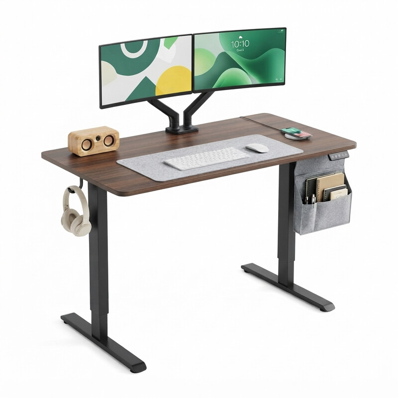 【Terug naar school】JoySelect elektrisch sta-bureau 120*60 cm, walnoot, 72–118 cm, 70 kg draagvermogen, digitaal bedieningspaneel, CE & Europese norm gecertificeerd, voor kantoor, studie & gaming