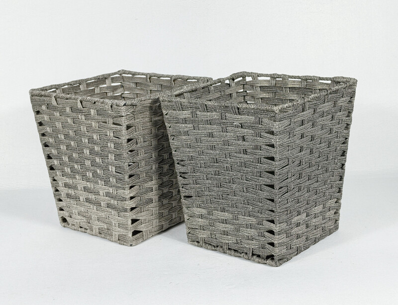 SET OF 2 PP FAUX RATTAN WASTE BASKET-GREY 10x10x11"H