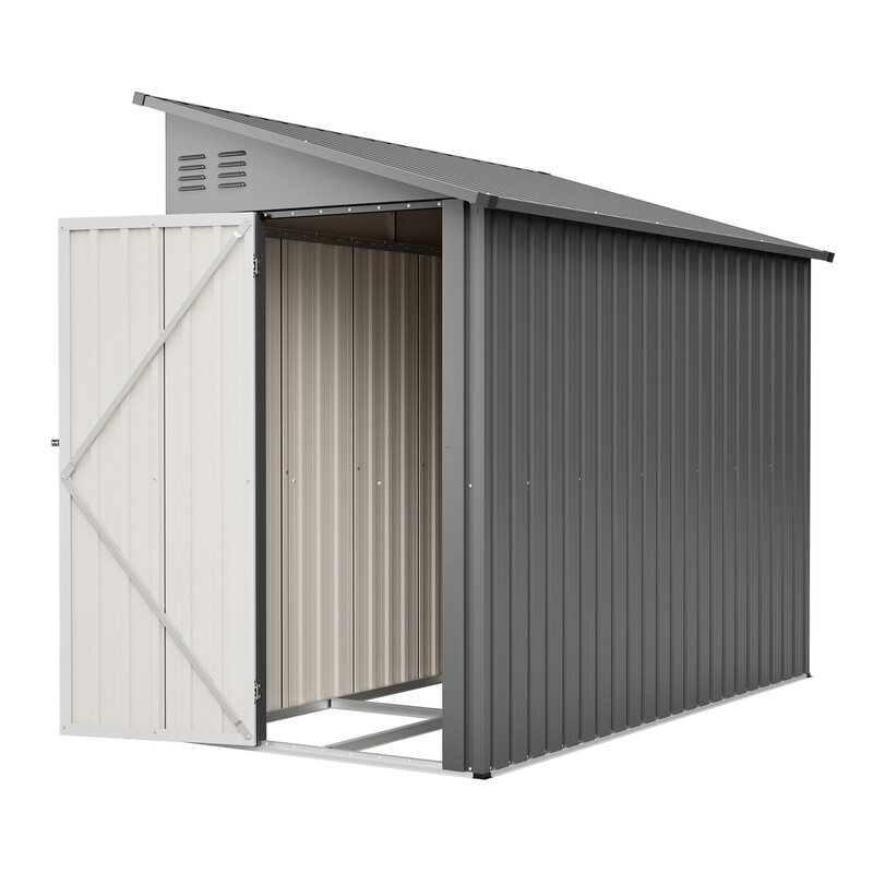 Metall-Gartenhütte Outdoor-Aufbewahrung 110x229x192 cm, Fünfeckiges Dach Wetterfestes Werkzeughaus Mit Metallrahmen, Grau Hof-Aufbewahrung, Ohne Boden - A-Box