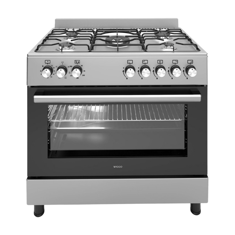 Wiggo WO-E906B(XX) vrijstaand gasfornuis 90 cm 110 l 5 branders roestvrij staal