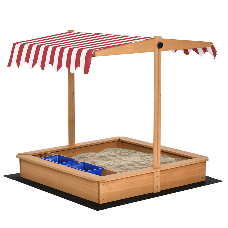 343-053 Outsunny Sand Pit Kids Wooden Sandbox with Cover Children Sandpit Play Statio