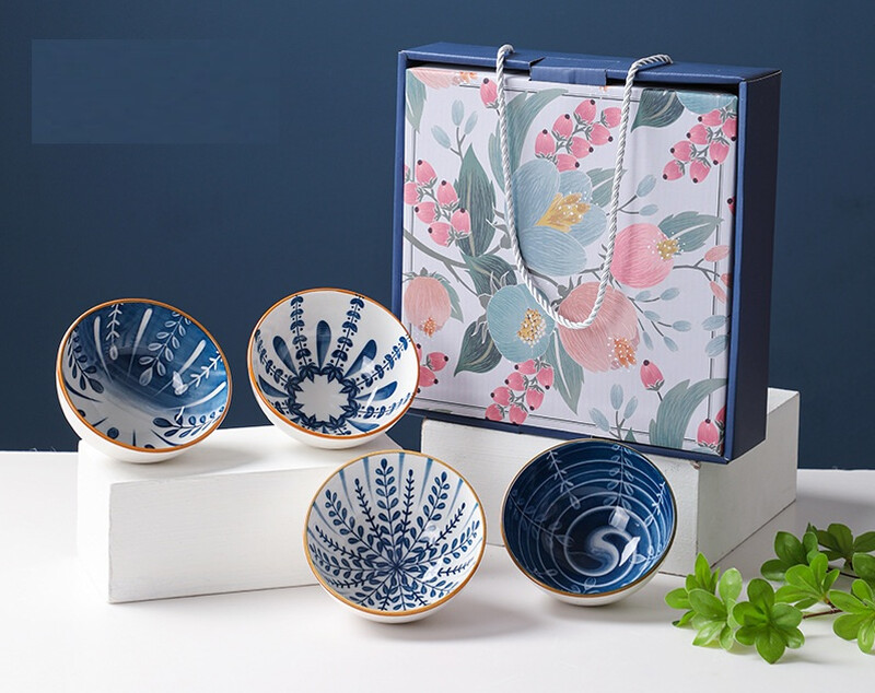 Japanese Ceramic Bowl Set of 4 - Blue