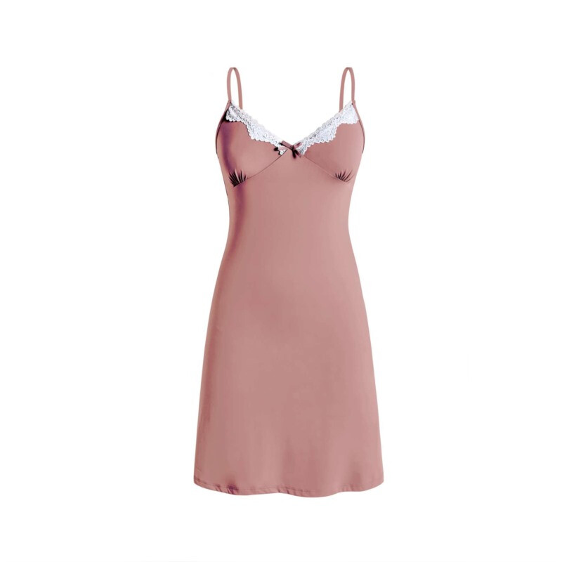 collar white lace v-neck pink suspender dress M