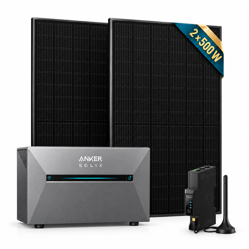 Anker SOLIX Solarbank 3 Pro Bundle mit SKYWORTH 1000 W Solarkit (2 x 500 W Solarmodule) und Anker SOLIX Smart Meter Gen 2