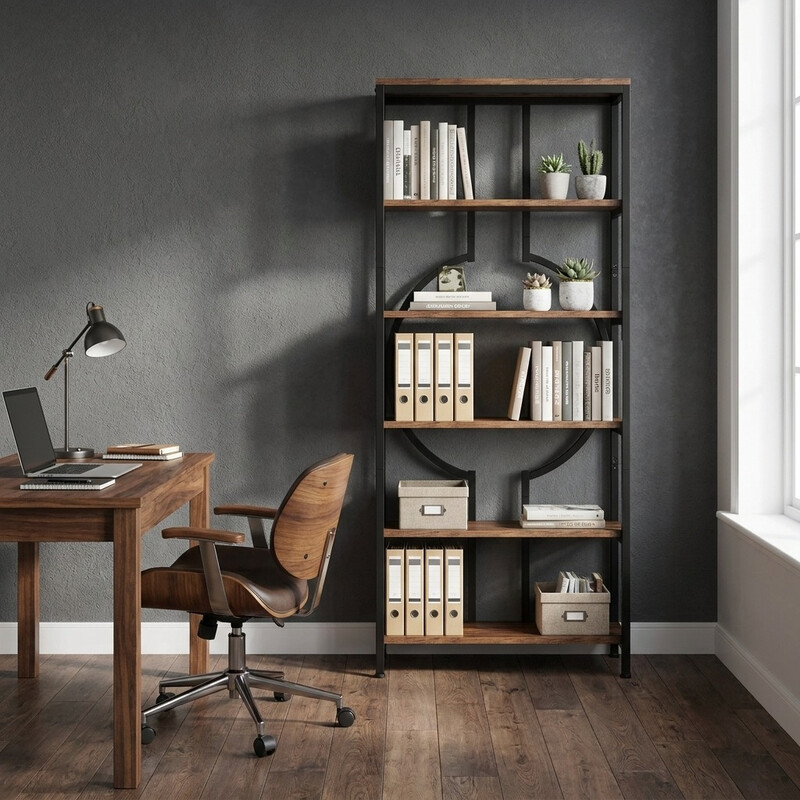 LANTINE 180 Industrie-Bücherregal, 6-stöckiges hohes Etagere-Bücherregal mit offenen Regalen, dekoratives Bücherregal aus Metall …