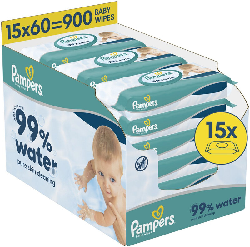 Pampers Lingettes pour bébé 99% eau 15 paquets de 60 lingettes = 900 lingettes pour bébé